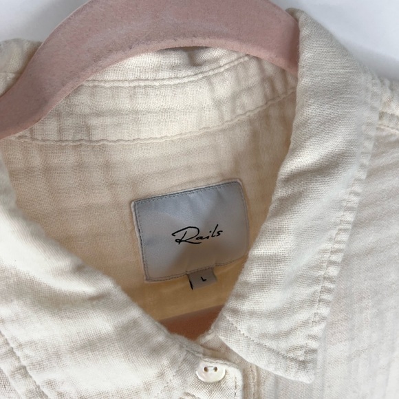 Rails Ellis Button Up Shirt Cream White Sand Long Sleeve Cotton Gauze Large - Picture 6 of 10